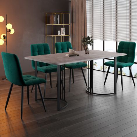 Set tavolo e sedie 5 pezzi, tavolo da pranzo 140 x 80 cm, grigio e verde (1/5)