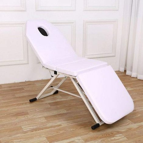 Camilla de masaje profesional triple plegable, cama cosmética para terapia, portátil, mesa de masaje, salón, spa, cómoda, cama cosmética, color blanco, rosa y negro (1/3)