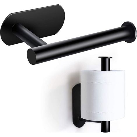 Porte Papier Toilette, Support Premium sans Perçage, Porte Rouleau Papier Toilette Mural en Acier Inoxydable pour Cuisine et Salle de Bain, Noir (1/5)