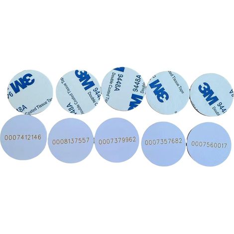 Lot de 10 cartes d'identité EM4100 RFID adhésives en PVC de 25 mm, porte-clés 125 kHz, lecture seule, glaçage (1/4)