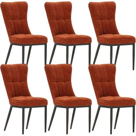 Lot de 6 chaises en tissu polyester doux terracotta et pieds en métal laqué noir - DAMYAN (1/5)