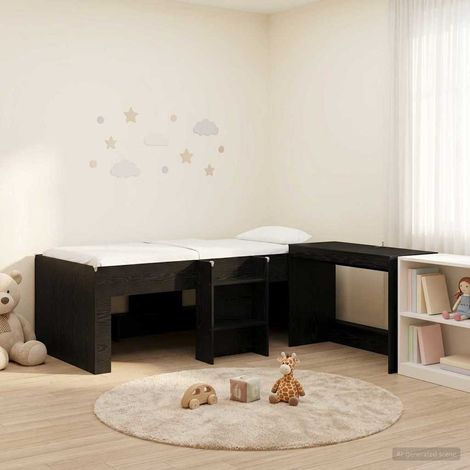 vidaXL Letto alto per bambini con scrivania Rovere Nero 90 x 190 cm (1/5)