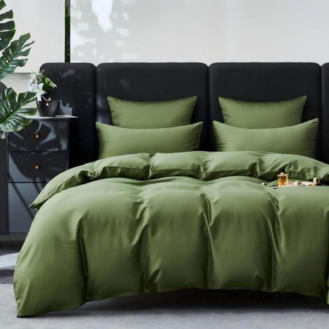 Mako Satin Bettwäsche 155x220 Olivgrün, 100% Baumwolle, 4 Jahreszeiten, 3-teilig