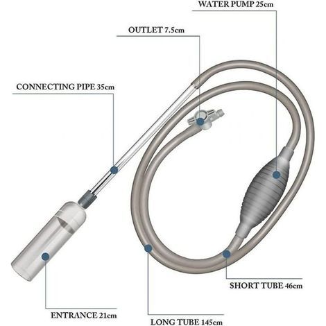 Siphon d’aquarium avec pompe à vide réglable, tuyaux de 2,6 m + buses supplémentaires pour changement d’eau facile et précis (1/3)