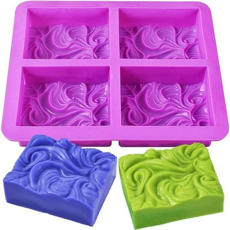 Silikon-Seifenform – 4 Mulden – Wellenmuster – Für Milchseife – 100 ml – Maße: 17 x 14,3 x 3,3 cm (1/5)