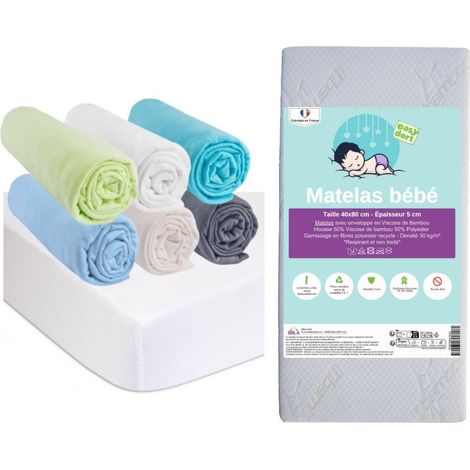 Matelas 40x80 + 6 Draps housse Coton OCÉAN + 2 Protèges-matelas (1/5)