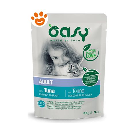 Oasy Cat Bocconcini in Salsa Adult con Tonno - Bustina 85 Gr - Cibo Umido Gatti