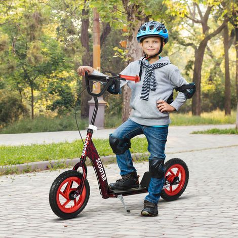 Trottinette enfant, réglable en hauteur, avec frein, béquille, 2 roues, charge maximale 50 kg, acier, plastique, rouge (1/5)