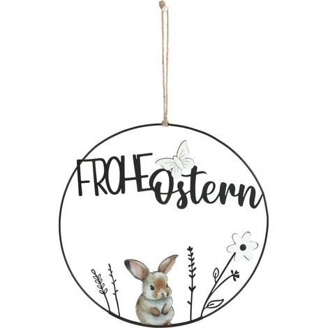TrendLine Aufhänger Metall mit Niete Frohe Ostern Ø 30 cm schwarz-weiß Osterkranz