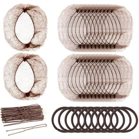 Kit de filet à cheveux 80 pièces, marron, standard, filet à chignon + pinces + cordons, pour infirmière, ballet, coiffure (1/5)