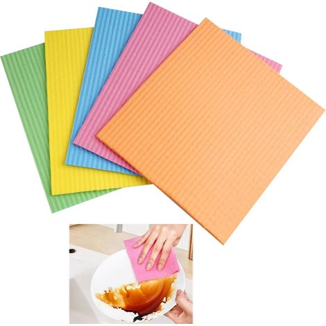 Paquete de 5 paños de cocina ecológicos, biodegradables y sostenibles: absorbentes, inodoros y reutilizables, de bambú, multicolor. (1/5)