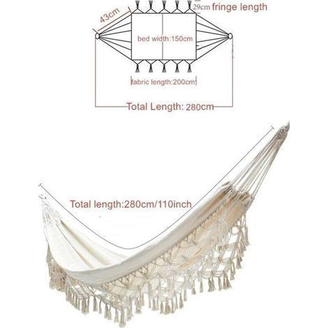 pair Hamac double en coton doux pour deux personnes, idéal pour la maison ou l'extérieur (terrasse, jardin, véranda, pelouse). Couleur : blanc. Charge maximale : 227 kg (500 lb).
