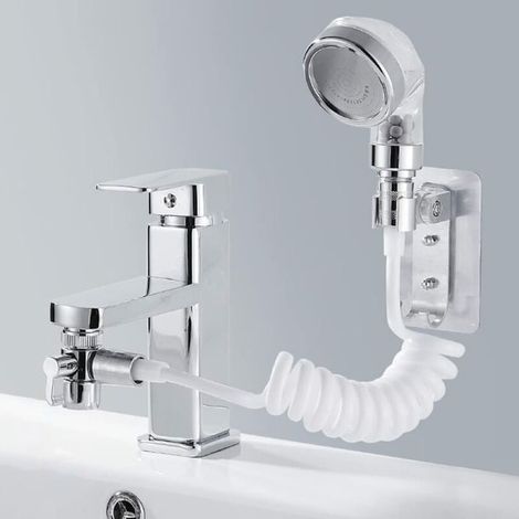 Pommeau de douche lavabo, kit anti-calcaire avec flexible télescopique 1,5 m, idéal pour laver les cheveux ou nettoyer le lavabo (1/5)