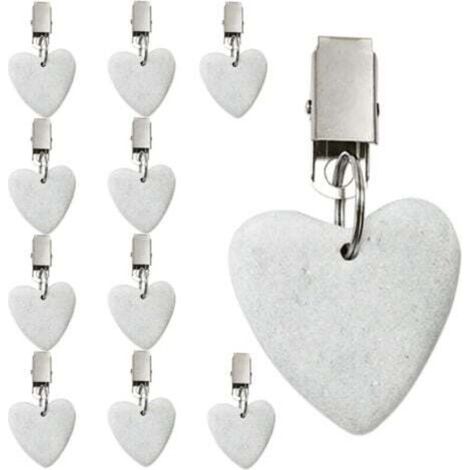 [NEVER USED] (Heart-shaped) 10-pack tablecloth holders with clips for indoor and outdoor kitchens, wedding parties, picnics, white marble