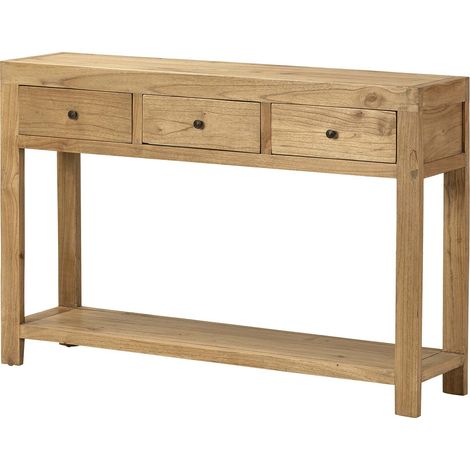 Console 3 tiroirs, bois de mindi, marron, 120 x 30 x 80 cm (1/2)