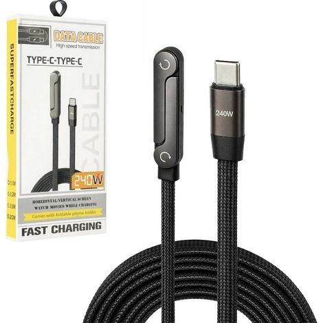 TrAdE Shop Traesio - Cavo Dati Ricarica Rapida Da Type-c A Type-c Da 240w Con Supporto Pieghevole Per Telefono - (1/5)