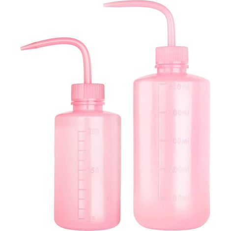 2 fons lavage sécurité 250/500 ml rose + goulot étroit + étiquettes graduées, pour arrosage ou labo
