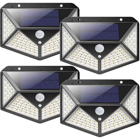 [Leistungsstarke Version der Solar-Außenleuchte, 4er-Pack] 100 LEDs, 2200 mAh, wasserdichte Außenbeleuchtung, 270-Watt-Solarleuchte, 180-Watt-Solarstrahler mit Bewegungsmelder, Solar-Wandleuchte (1/3)