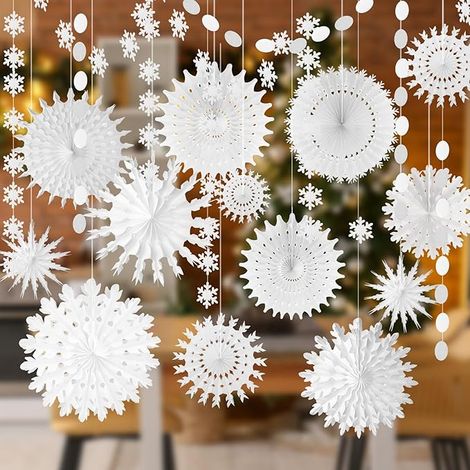 Decorazioni a forma di fiocco di neve, 18 ciondoli bianchi, ghirlanda invernale natalizia (1/5)