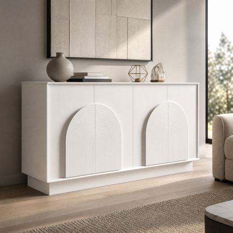 MEUBLIV Aparador blanco 160 cm – 4 puertas, almacenaje integrado (1/5)
