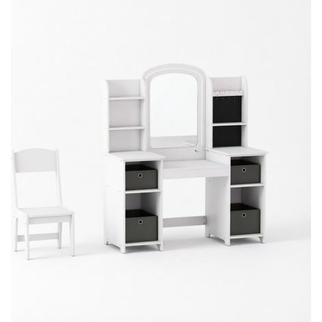 Tocador infantil con espejo LED y taburete 104 x 40 x 112 cm MDF blanco MODENUIT (1/5)