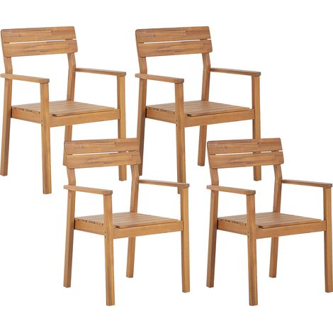 Conjunto de 4 sillas de madera de acacia clara con reposabrazos rústico jardín exterior Fornelli