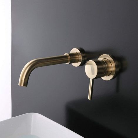Grifos de pared elegantes fabricados en latón macizo con acabado dorado cepillado (1/5)