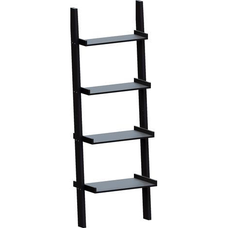 York 4 Tier Ladder Shelf Unit Bookcase Shelving Display Stand Rack Storage, Black