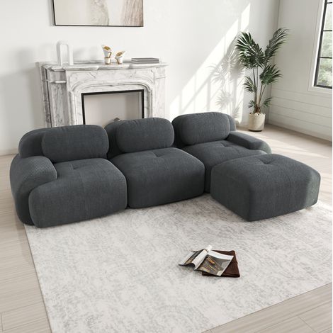 Sofá modular de salón sin montaje en pana gris oscuro OKMYHOME (1/5)
