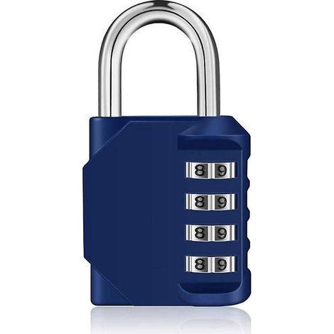 Cadenas à combinaison à 4 chiffres pour armoire, salle de sport, portail, abri de jardin ou garage - Bleu
