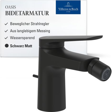 Villeroy & Boch Oasis Einhebel-Bidetarmatur, Bidet Wasserhahn mit Zugstange und Keramikkartusche, Bidetmischer wassersparend, Auslauf Höhe 73mm, rund, Matt Black (1/5)