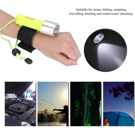 Lampe torche étanche de plongée en alliage d'aluminium, portable et légère, avec dragonne, éclairage LED extérieur, étanche pour sports nautiques, poche, camping. (1/5)