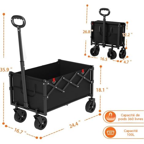 Chariot de camping pliable extérieur, chariot de marché tout terrain, remorque manuelle pour voyage et jardin (1/3)