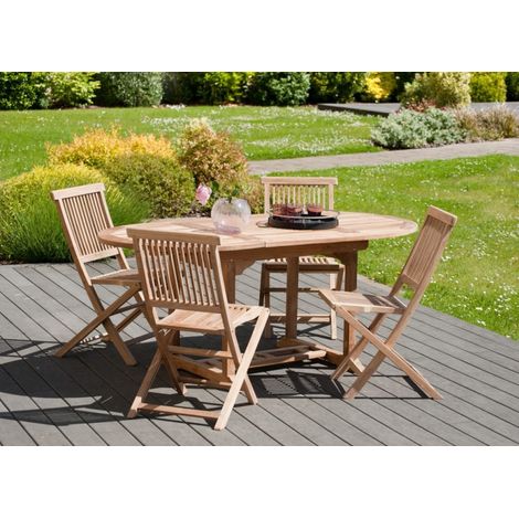 FUN - Table de jardin 4/6 personnes - ovale extensible 120/180 x 90 cm en bois Teck