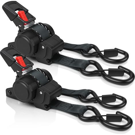 Sangle à Cliquet Rétractables, 2,5 cm x 3,5 m Sangles d’Arrimage Automatiques et Robustes, Résistance à la Rupture maximale de 1360 kg avec Crochet S pour Déménagement Remorque Moto Kayak