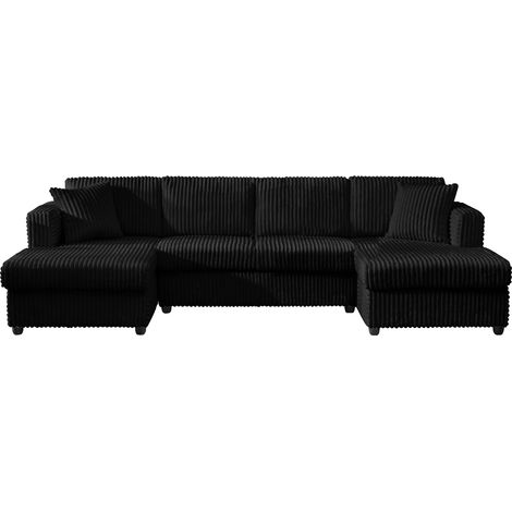 Canapé Moderne YHL Voyura LS2219-Black Avec Coussin de Dossier en Velours Côtelé et Mousse - Noir (1/5)