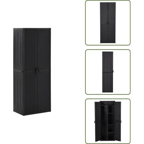 Armario de patio - vidaXL Armario de almacenaje de jardín ratán PP negro 65x45x172 cm - Armario de almacenamiento