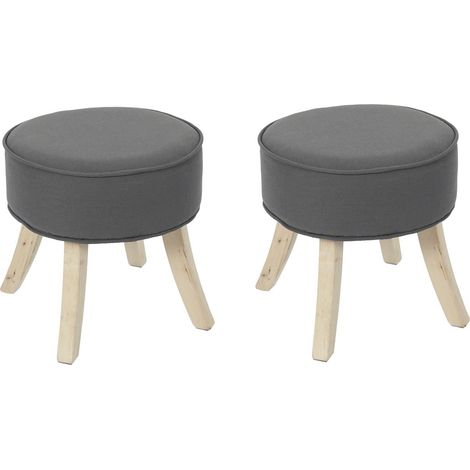 The Home Deco Factory – Tabouret en lin et bois Roméo – Dimensions 36x36x35cm – Style classique pour salon et chambre – Léger et facile à déplacer