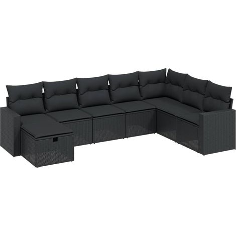 vidaXL Set Divani da Giardino con Cuscini 8 pz Nero in Polyrattan (1/4)