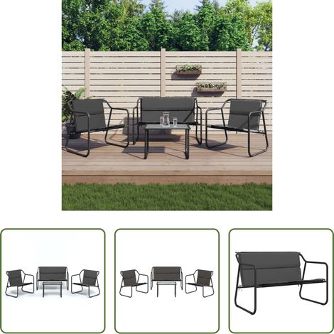 vidaXL Gartenbank - 4-tlg. Garten-Lounge-Set mit Kissen Anthrazit Stahl (1/5)