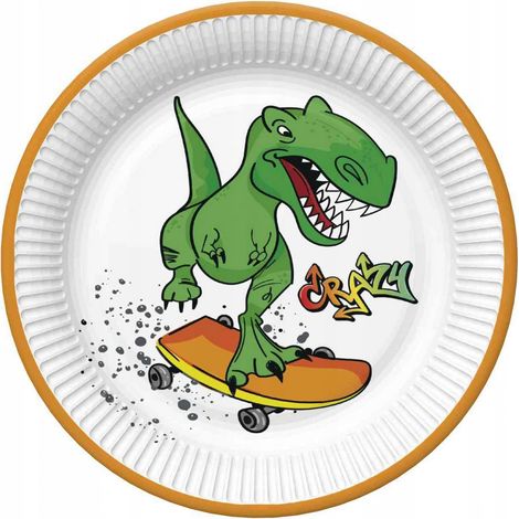 Piatti di carta con dinosauri, 18 cm, 8 pezzi.