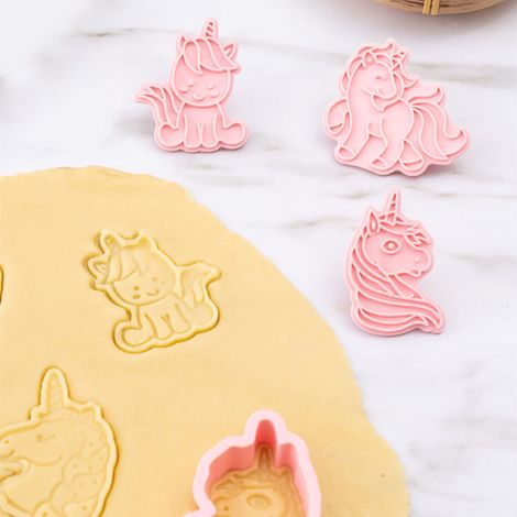 Niedliche 3D-Keksform im Cartoon-Stil, ungiftig und geruchlos, für Kekse, Fondant und andere Leckereien, Einhorn-Design, 6er-Set. (1/4)