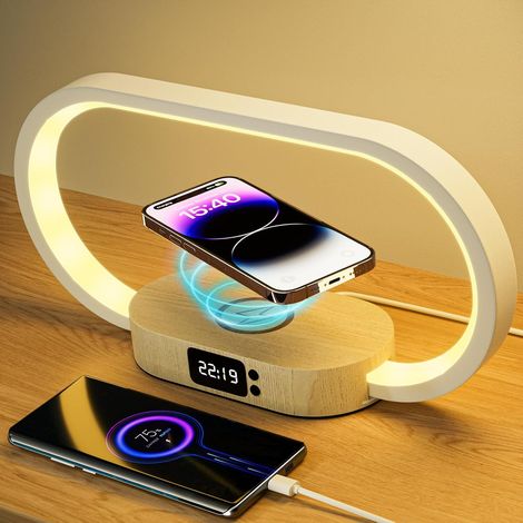 Lampe de chevet chargeur sans fil, lampe de chevet tactile avec port USB lampe de bureau LED à intensité variable horloge numérique chambre lampe de bureau tactile (1/2)