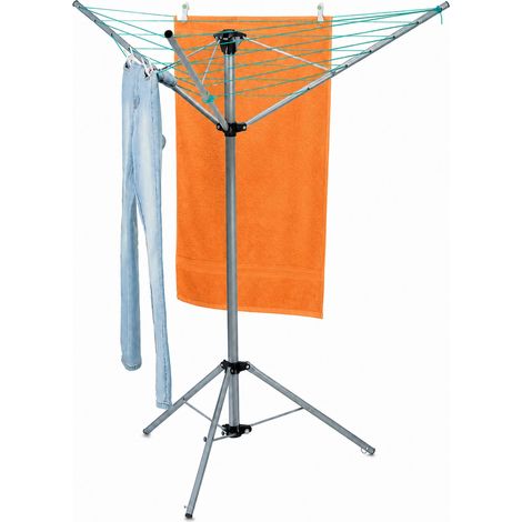 Relaxdays Wäschespinne, 15 m Leine, für Garten & Camping, klappbar, mit Standfuß, Balkon Wäscheschirm H: 140 cm, silber