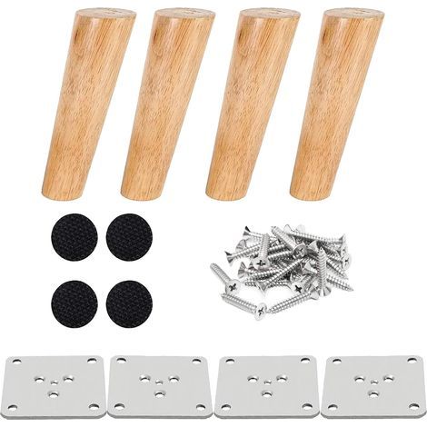 (15cm,)Lot de 4 Pied De Meuble Bois Pied de lit 15 cm Pied Table Basse Incliné Pied Meuble Cuisine Finition Noyer avec Accessoires d\'installation pour Fauteuil, Table De Nuit, Armoire, Tiroir etc (1/5)