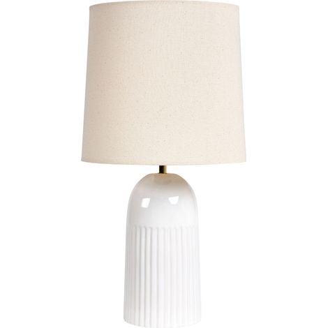 Lampada da tavolo in ceramica Paralume in lino Lampada da comodino per salotto Bianco sporco Saliente
