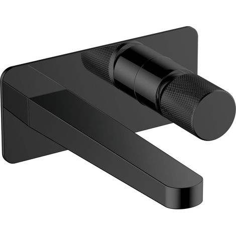 RAK Amalfi Matt Black Wall Mounted Basin Mixer Tap with Back Plate - RAKAMA3007B (1/2)