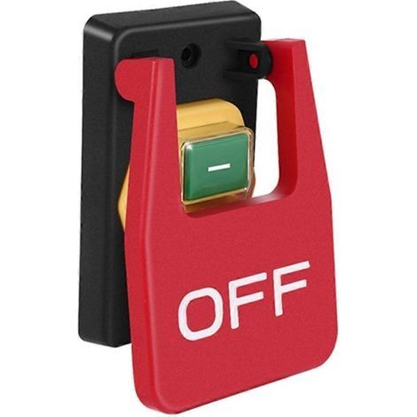 Interrupteur à bouton-poussoir d'arrêt d'urgence avec couvercle rouge, 250 V, 16 A, protection contre les coupures de courant et les sous-tensions. (1/3)