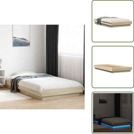 Bettgestell mit LED Sonoma-Eiche 100x200 cm Holzwerkstoff - Holzbettfassungen - Bettsystem - Lattenrost - Schlafzimmermöbel - SONOMA EICHE (1/5)