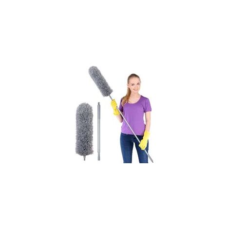 Plumeau télescopique Lavable, en Microfibre et Acier Inoxydable, Tige télescopique et Balai d'angle Flexible, Lavable, plumeau Long Extensible Extra Long jusqu'à 254 cm, pour couvertures Toiles (1/4)